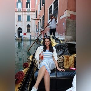 Revolve Lesley Ribbed Strapless Dress Striped Blue Size L